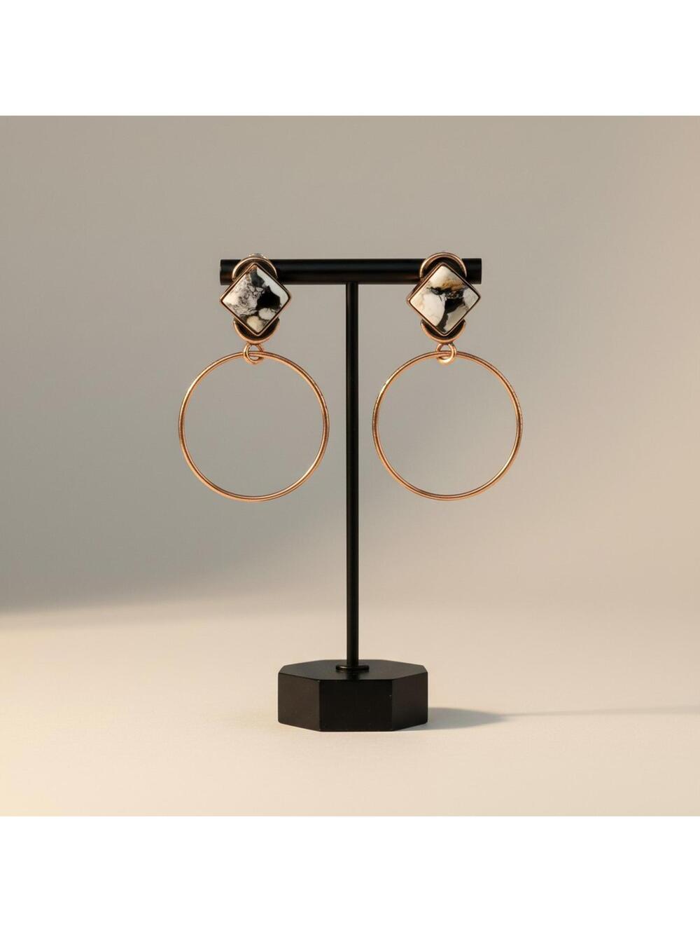 Southwest Style White Buffalo & Copper Hoop Earrings - 1" Statement Hoops